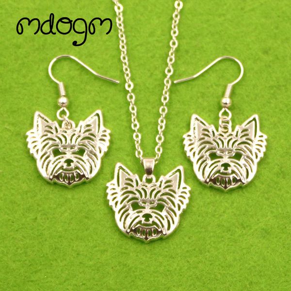 

mdogm yorkshire terrier dog animal jewelry sets necklace drop earrings cute pendant for women female girls ladies wedding t043, Silver