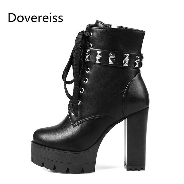 

dovereiss fashion women's shoes winter new short boot elegant rivets concise mature cross tied short boots big size 43, Black