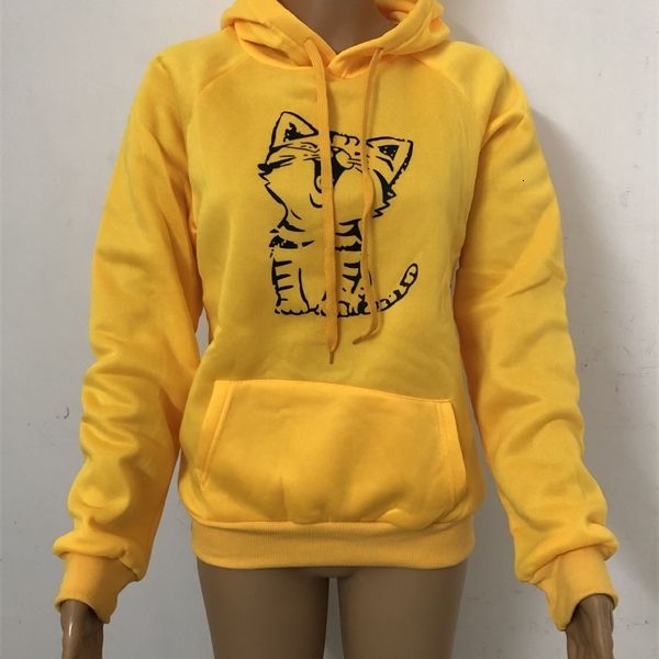 

new loose fleece happy cat print hoodie women in fall / winter 2020, Black