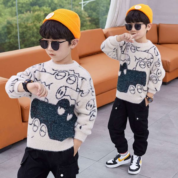 

winter pullover autumn 2020 new korean mink cashmere middle school cartoon t-shirt children's wear, Blue
