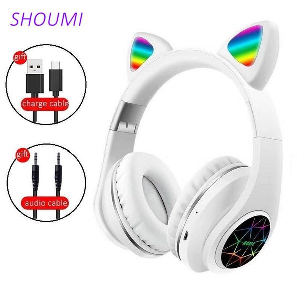 

kids gift cat ear wireless helmet stereo headphones bluetooth noise reduction earphone children girl headsets with mic tf-card 1