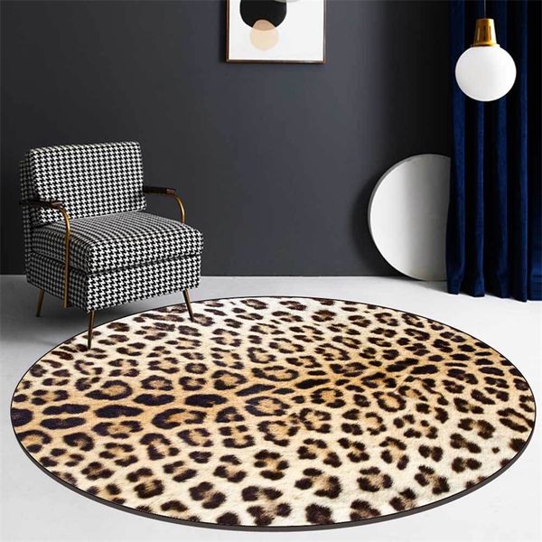 Moderne sexy gelbe Leopardenmuster Teppich Mädchen für Wohnzimmer Dekoration Schlafzimmer Runde Bodenmatte Bereich Teppich 3D Nordic Home Dywan 201225