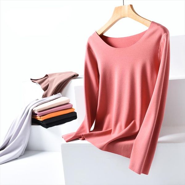 

women winter warm thick velvet thermal femme o neck long sleeve seamless solid color basic tees t shirts streetwear 276, White