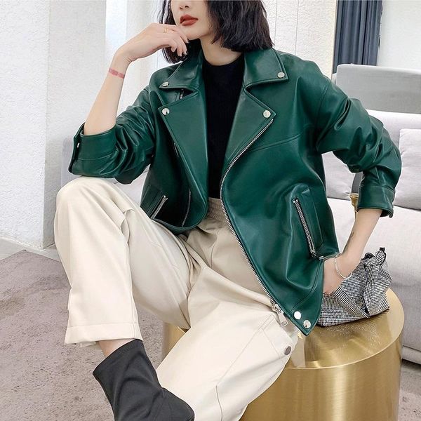 

real leather jackets women spring autumn2021 genuine sheepskin leather coat female motorcycle woman jacket cuero genuino zjt2096, Black