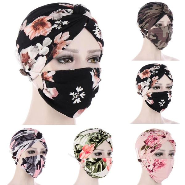 

2021 new washable printed adjustable mask button hat set dust proof cotton mask button hat set non positioning printing, Black