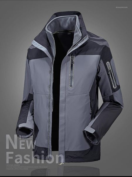 

2 in 1 men's stand hooded collar jacket fleece inside windproof winter warm cotton padded jackets coat male outerwear brand man1, Black