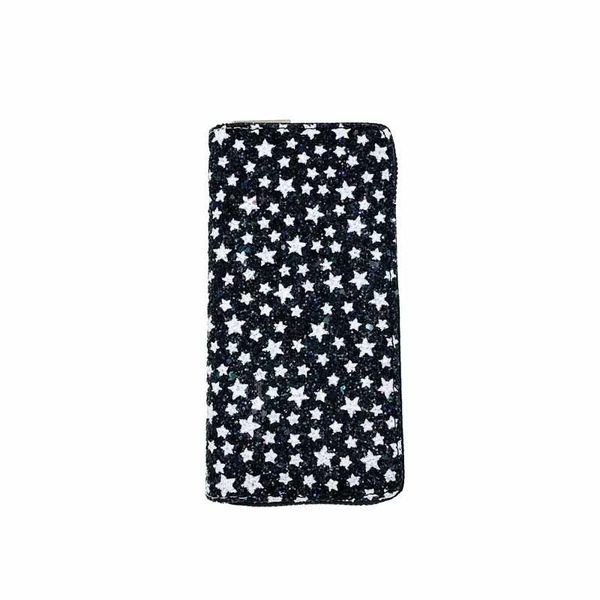 

kandra pave star glitter sequins long women pu leather purse zipper phone bag christmas wallets card holder wholesale