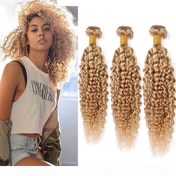 

# 27 honey blonde extensions бразильская завитые человеческих волос пучки kinkys завитые девы волос русый человеческих волос переплетений дв, Black