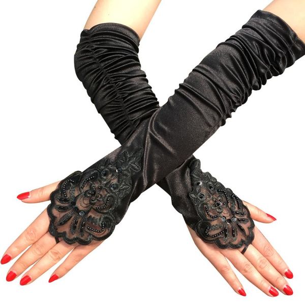 

beaded embroidered gloves bridal hand sleeves high-end luxury sleeve sleeves satin long arm, Blue;gray