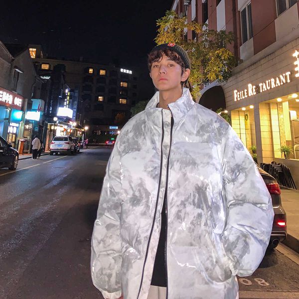 

winter new down jacket men's fashion lovers pu leather thickened bread warm student coat, Black