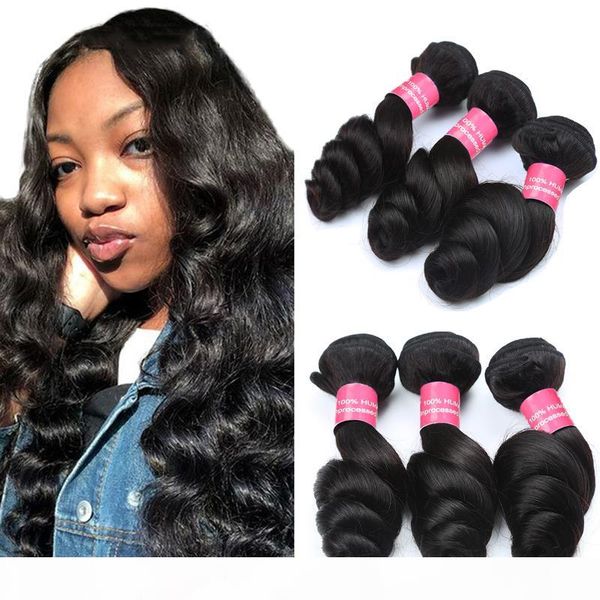 

peruvian virgin hair loose wave 100% human hair weave bundles 3 4 pieces human hair weave weft natural color, Black