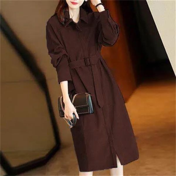 

2021 new dressed female fashion korean version loose fall and thin light dress long sleeve women's waist dresses k241, Black;gray