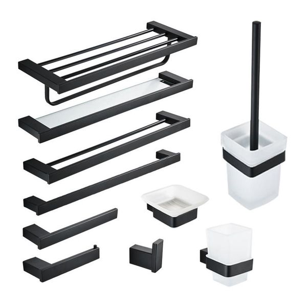 

mttuzk matte black sus304 stainless steel bathroom hardware set towel shelf paper holder hook towel bar bathroom accessories bbywtq lg2010