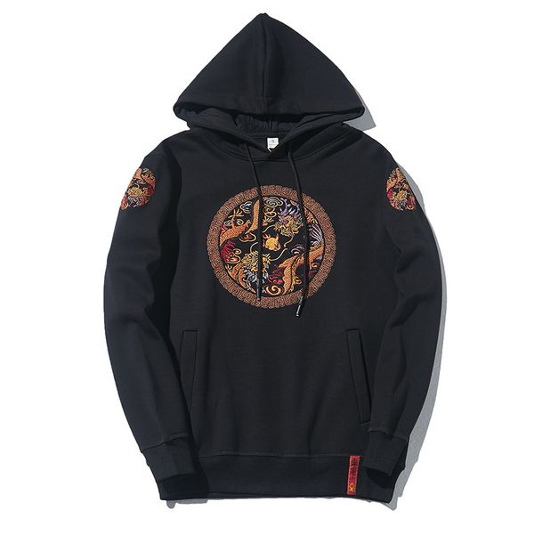 

dragon embroidery hooded fleece autumn winter hoodies men sweatshirts velvet cotton sweetshirt for couple 2020 sweatshort, Black
