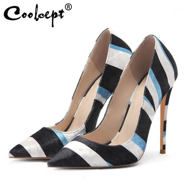 

coolcept women striped pointed toe pumps party wedding thin high heels shoes woman fashion stylish pumps size 34-451, Black