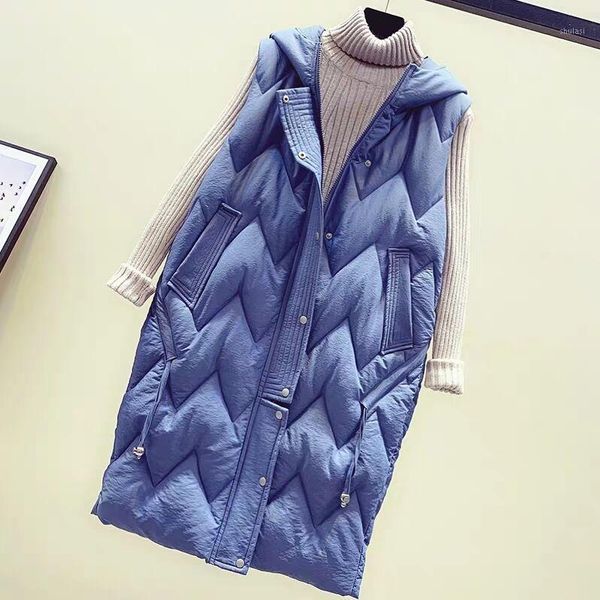 

2019 autumn and winter new large size down cotton vest women's long style loose thick ladies vest solid color waistcoats female1, Black;white