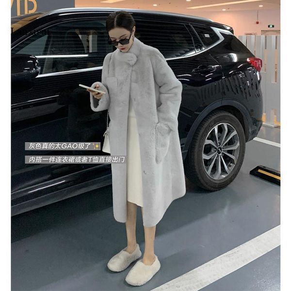 

winter jacket women autumn and winter all-match loose mid-length thick fur lamb fur coat woman jacket long faux coat, Black