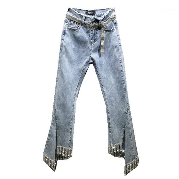 

z-zoux women pant diamond tassel split jeans ankle-length pants plus size blue all match high waist womens denim pants 2020 new1