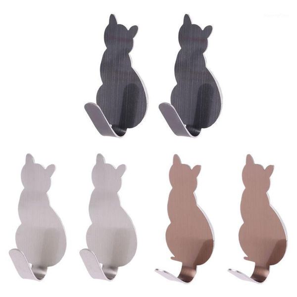 

2pcs cat tail shaped decorative stainless steel wall door clothes coat key hanger hook rack bathroom multi-purpose hooks1