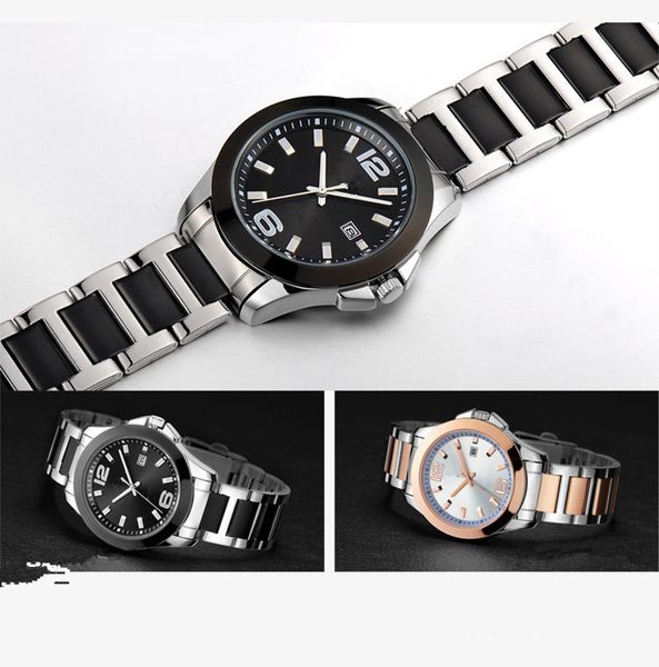 

mechanical watches ceramic ladies wrist watch couple waterproof wristwatchs mens multi-function wrist watchs calendar all-steel brand watch, Slivery;brown