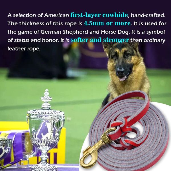 

dog leash leather pet walking training dog lead running leashes belt for medium large dogs german shepherd k9 1.5m/2 bbykar