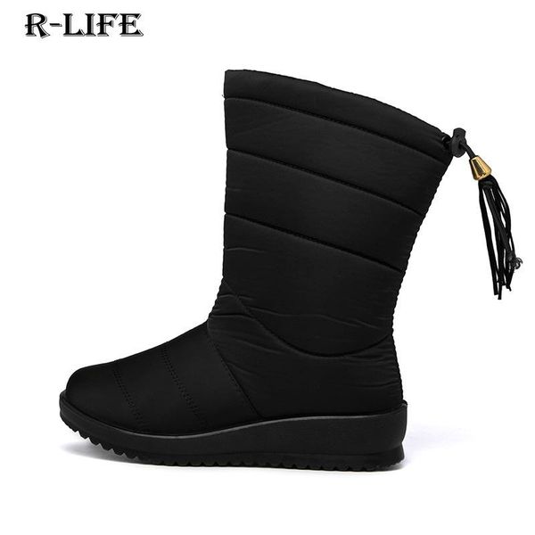 

women's snow boots plus size winter boots 2020 wedges warm fur classic lightweight waterproof mid-calf tassels non-slip shoes, Black