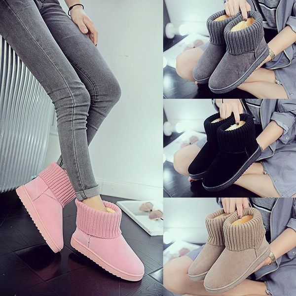 

boots classic snow 2021 winter women fashion knitting cotton student comfortable non-slip flat short 35-40, Black