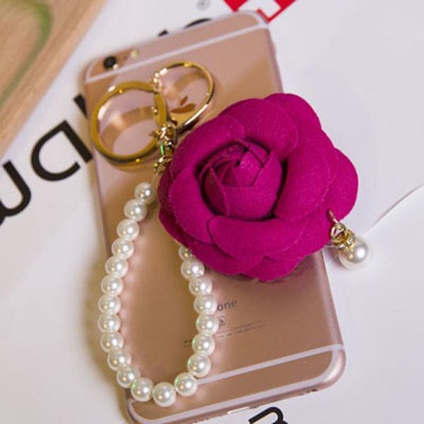 

new arrival camellia flower imitation pearl women key chain golden fashion key ring women bag pendant car key eh593 h bbyxkj, Silver