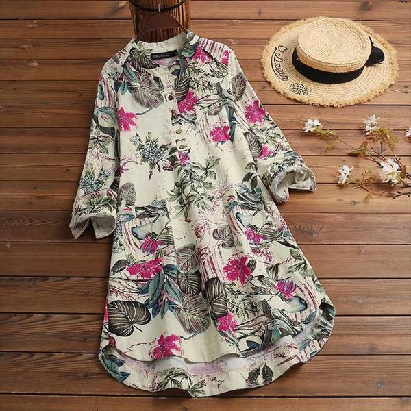 

women vintage printed long autumn shirt casual long sleeve blouse bohemian floral tunic cotton linen blusas 5xl, White