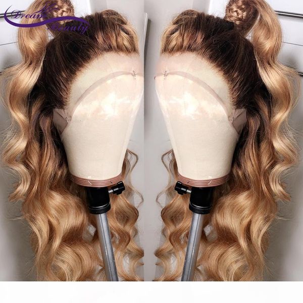 

ombre blonde 13x6 deep part lace front human hair wigs pre plucked brazilian remy wavy lace frontal #4 27 color wig dream beauty, Black