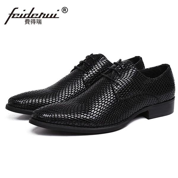 

famous luxury snakeskin man dress party shoes patent leather formal wedding oxfords pointed toe derby men's bridal flats uh35, Black
