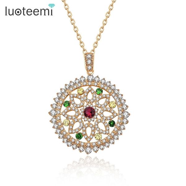 

luoteemi europe design luxury vintage necklace rose gold-color multi cubic zircon micro paved big round pendant necklace 201013, Silver