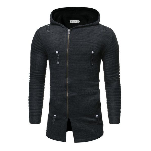 

men's sweaters cotton hooded cardigan patchwork autumn winter warm thick zipper hole long clothes knitted casual sweater pull homme coa, White;black