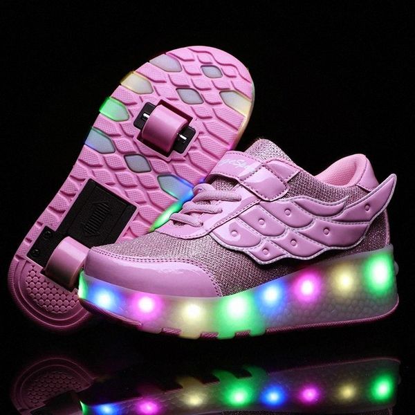 

led wheel sneakers for kids boys girls usb glowing roller shoes with lights on wheels children boy girl skating tennis shoes #hg35