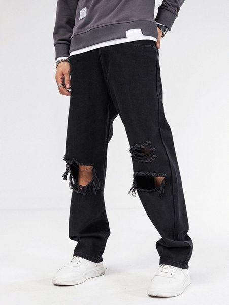 

men ripped raw cut jeans c23s#, Blue