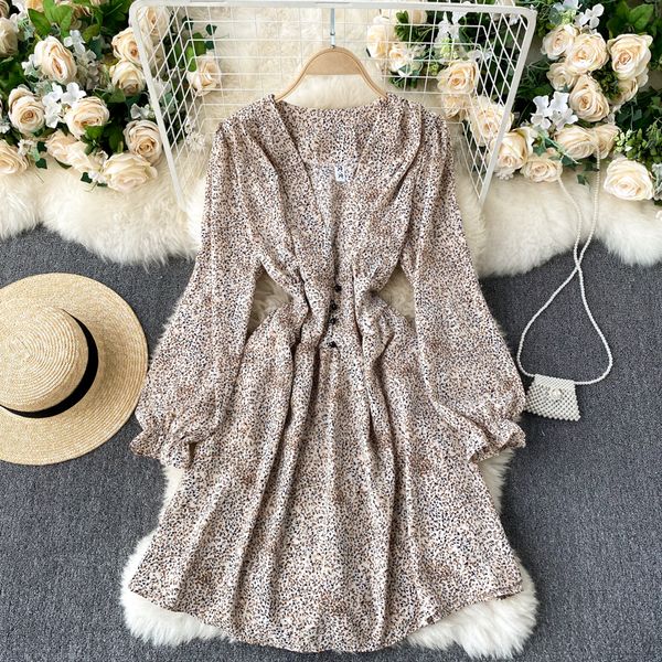 

2021 new singiny retro female floral flower deep puff the line dressed bohemian autumn printing short holiday dress o9lf, Black;gray