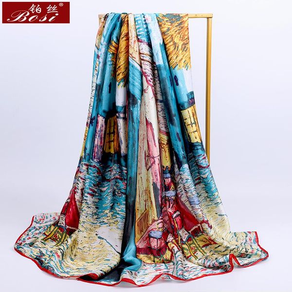 

2020 fashion silk scarf print women multicolor scarves soft feel summer beach ladies large designer hijab shawls, Blue;gray