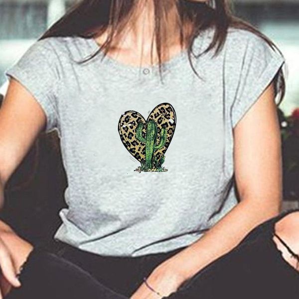 

cactus heart print t shirt women short sleeve o neck loose tshirt 2021 summer women tee shirt mujer, White