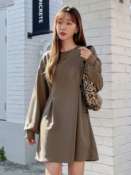 

dazy fold pleated drop shoulder sweatshirt dress t23y#, White;black