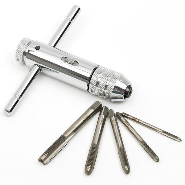 

adjustable m3-m8 steel t-handle ratchet wrench tapping threading tool with sliver hand screw tap1