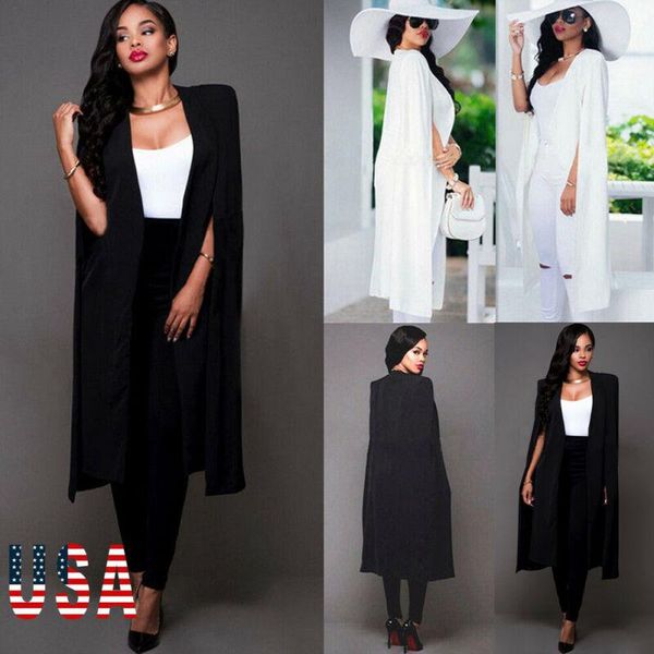 

2020 selling new womens loose long cloak blazer cape trench cardigan coat open front split sleeve coat mv66, White;black