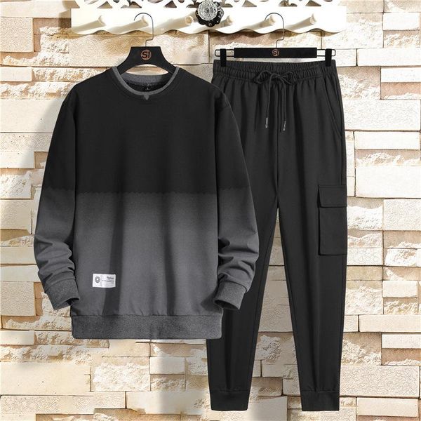 

men's tracksuits men tracksuit gradient color casual hoodies sets male fleece hoodies+pants two piece hip hop streetwear sports suit cl, Gray