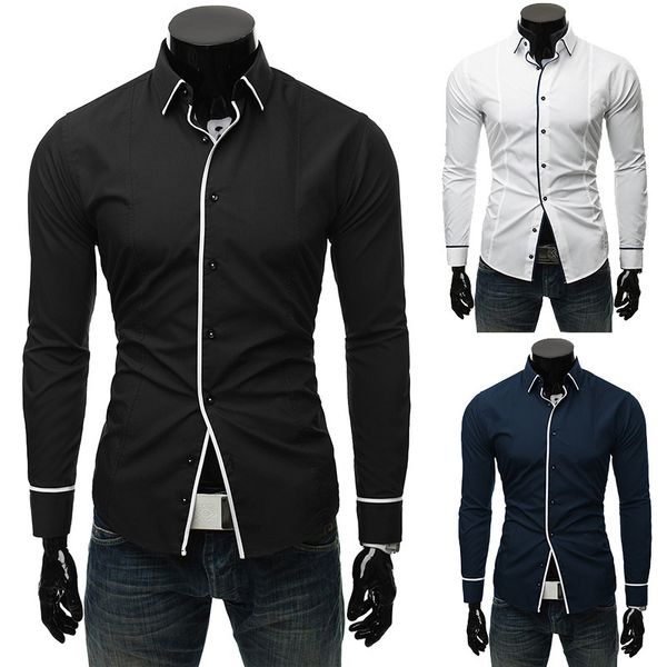 

2020 simple line decoration long sleeve shirt casual men's wear, White;black