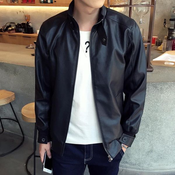 

men's fur & faux the european style street motorcycle leather men jacket collar slim young male, Black