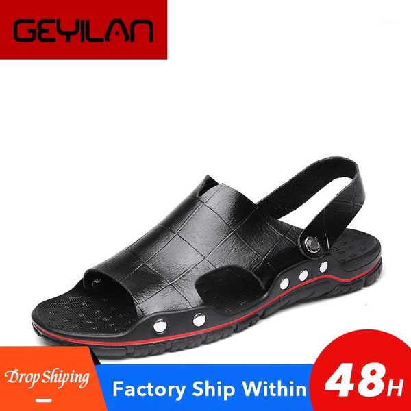 

sandals 2021 men leather slippers summer flat wear-resistant beach sandal lightweight rubber outdoor big size 38-481, Black