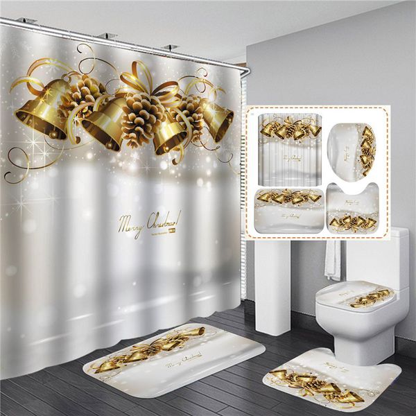 

christmas bells shower curtain with hook sets waterproof quick dry bathroom curtains wc toilet screen festival home decoration