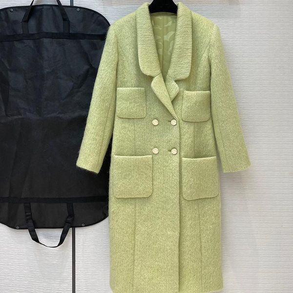 

women's jackets tweed long jacket 100% wool for women four pockets sleeve double breasted solid vintage coats lady 2021, Black;brown