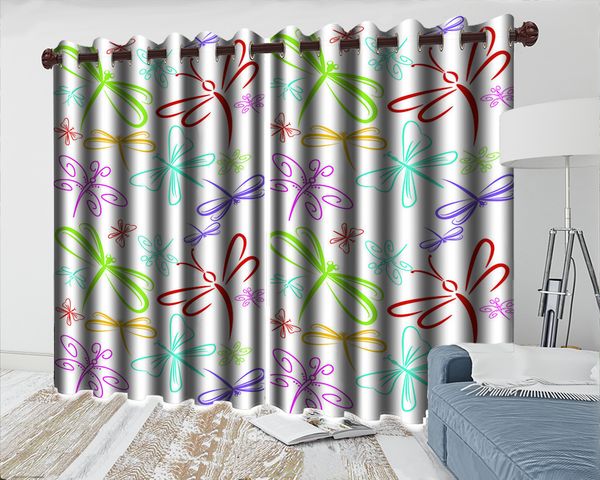 

3d cartoon window curtains 3d beautiful bedroom curtain simple and flexible dragonfly 3d digital printing hd practical curtains