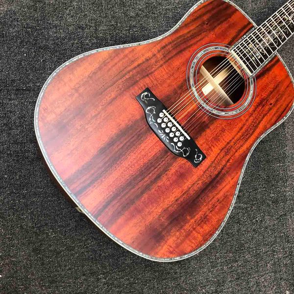 Özel Grand 12 Strings Akustik Gitar DREADNOUD Gerçek Abalone Kakma Abanoz Klavye Koa Matt Bitirme