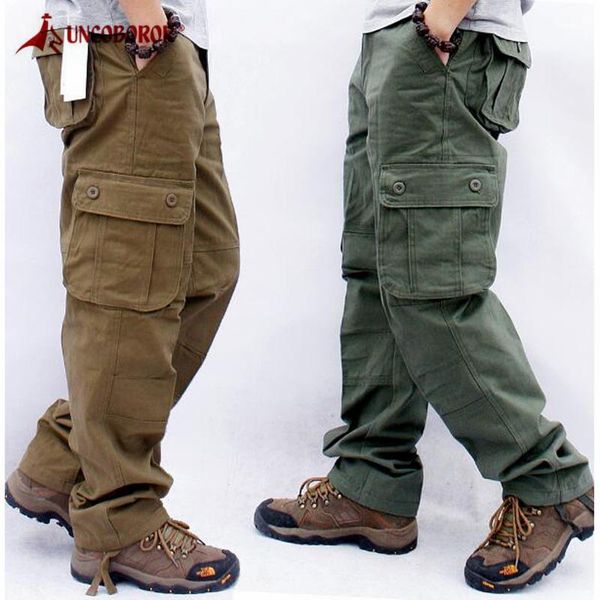 

men's cargo pants casual cotton multi pockets tactical pants overalls army straight slacks long trousers plus size 441, Black
